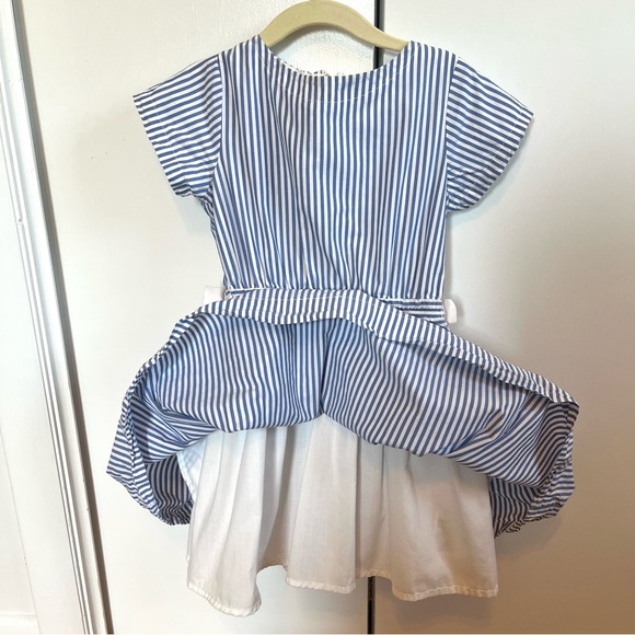 Crewcuts Girls Size 5 Blue and White Striped Short Sleeve Dress with Pockets - Picture 5 of 6